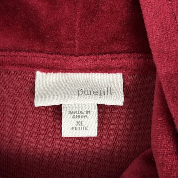 pureJill Velvet Velour Top Sz XL petite Turtleneck Crimson Red Pima Cotton Blend - Picture 10 of 14
